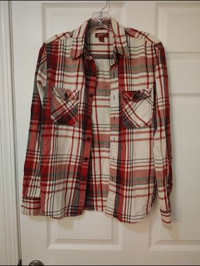 Arizona Jean Company Red White Plaid Button-Down Shirt